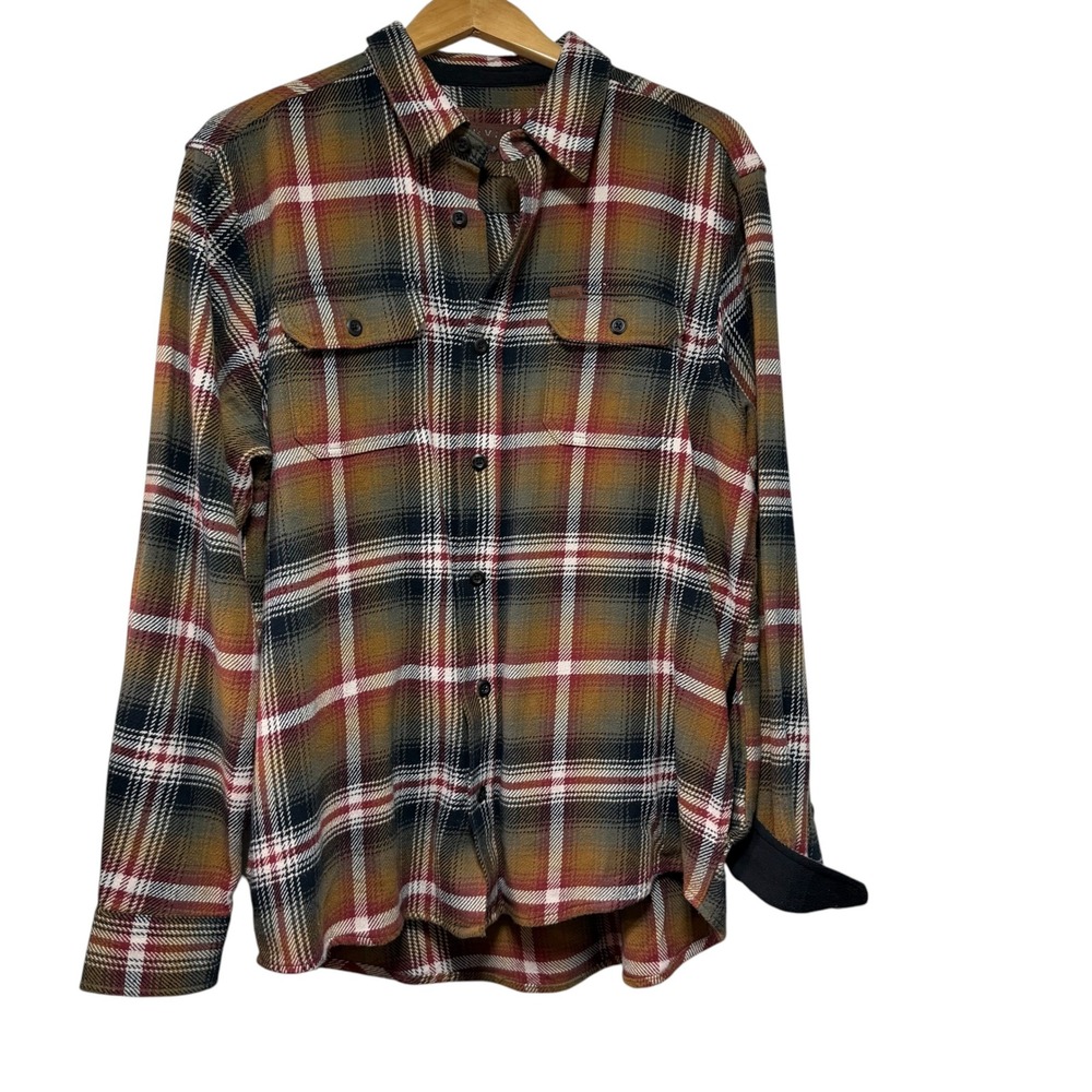 Orvis Classic Collection Mens Large Brown Plaid Flannel Button Down Shirt #1112